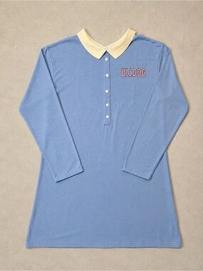 Y2K Pig Graphic Blue Long Sleeve Midi Dress XL Peter Pan Collar Kawaii